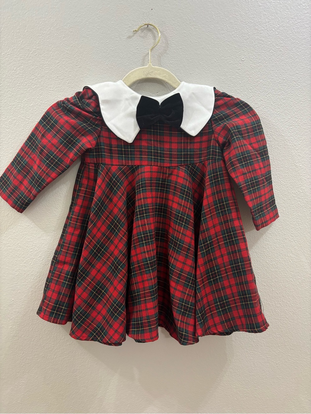 Rare Editions Red Plaid Dress with White Collar and Black Bow